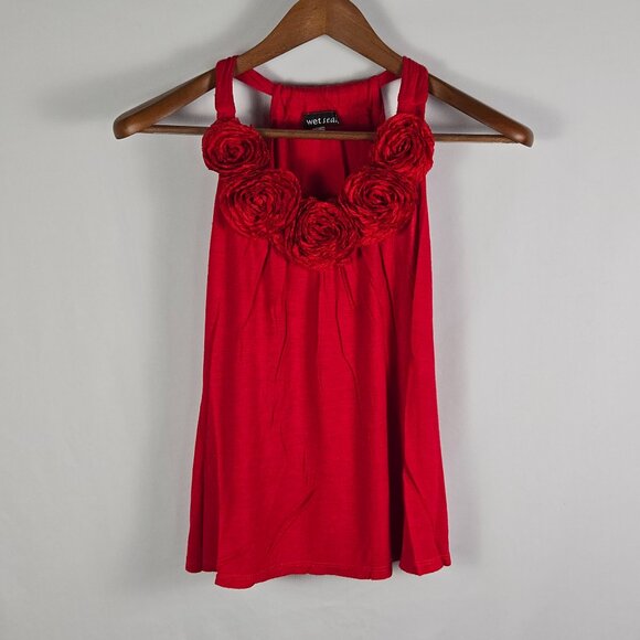Vintage Wet Seal Red Floral Rosette Tank Top Womens Small‎ Sleeveless Y2K Retro - Picture 1 of 7
